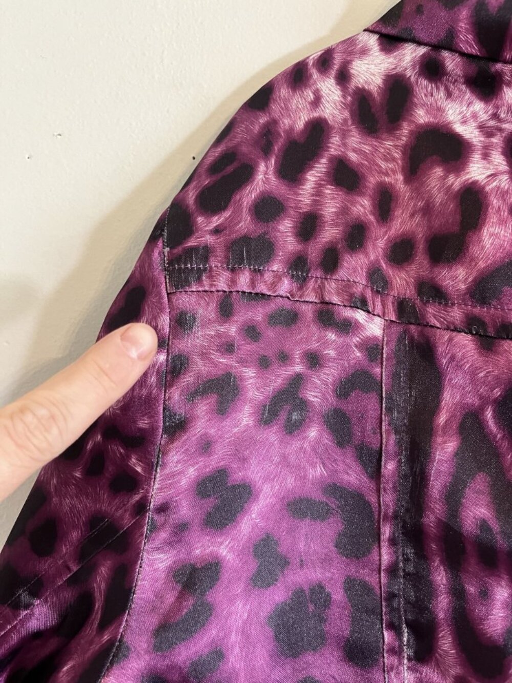 Leopard Print‎ Full Zip Jacket Purple 1X Festival Artsy Shiny Glam Chic Preppy - Picture 11 of 12